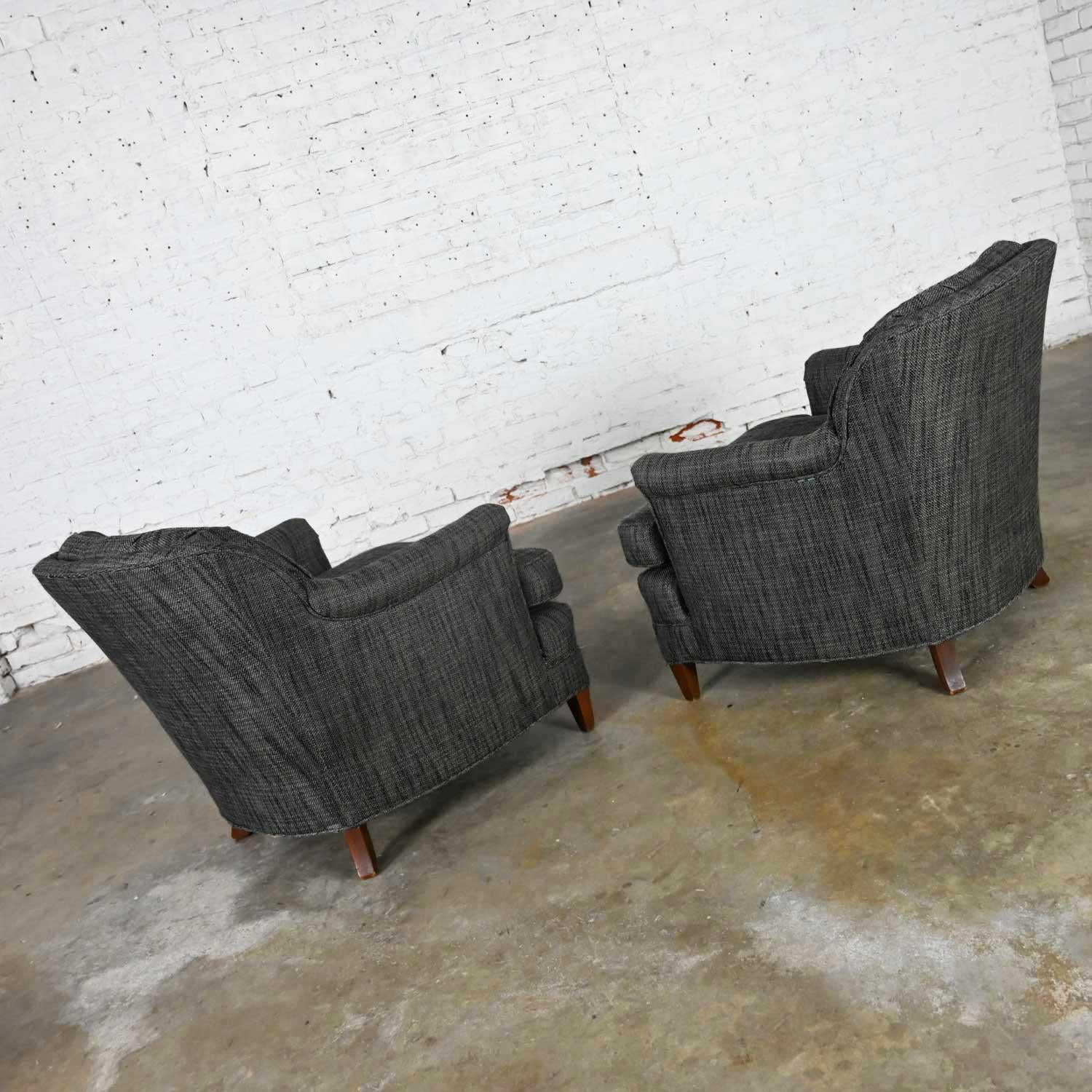 Vintage Pair Henredon Lounge Club Chairs Button Backs Fabricut Escapade Carbon 2
