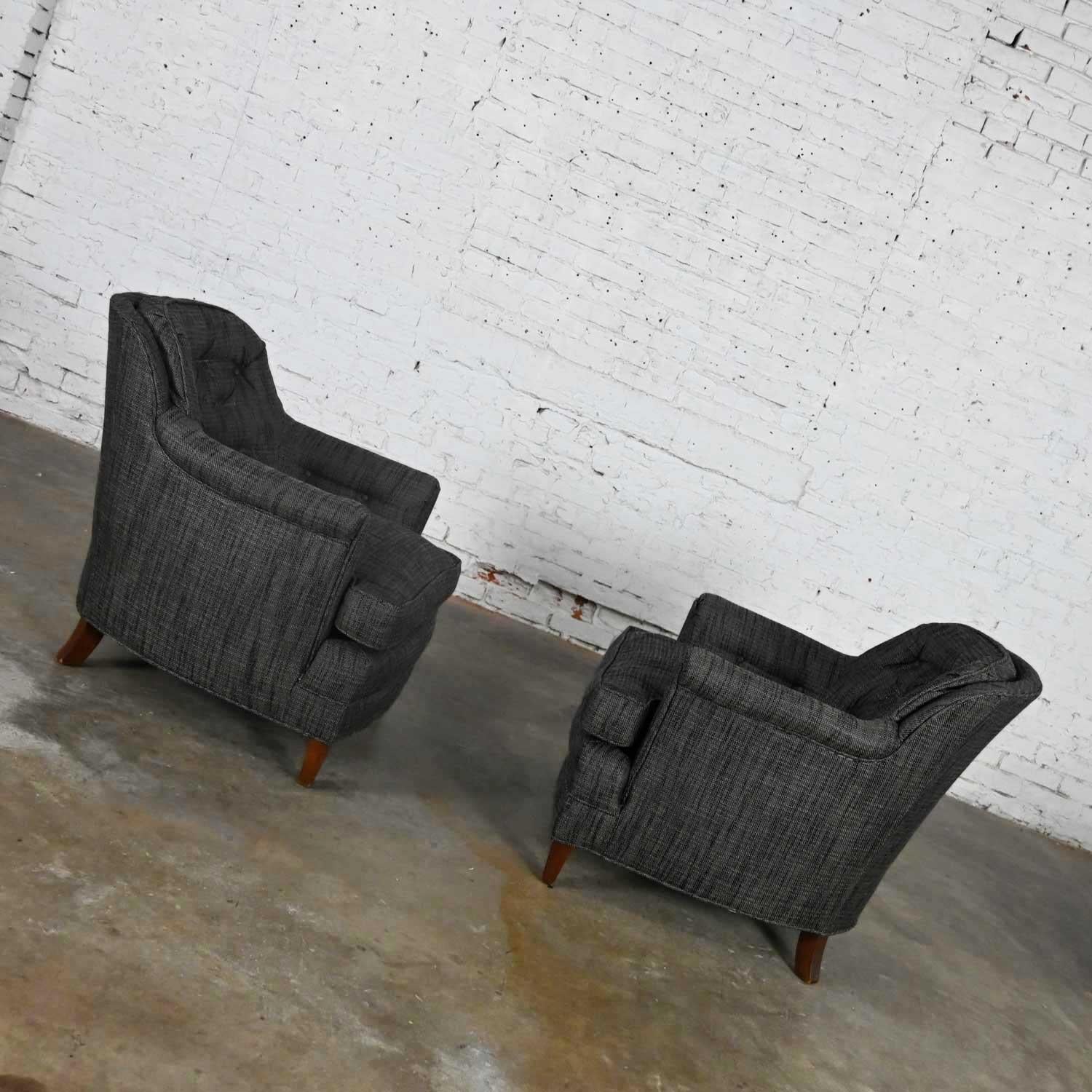 Vintage Pair Henredon Lounge Club Chairs Button Backs Fabricut Escapade Carbon 3