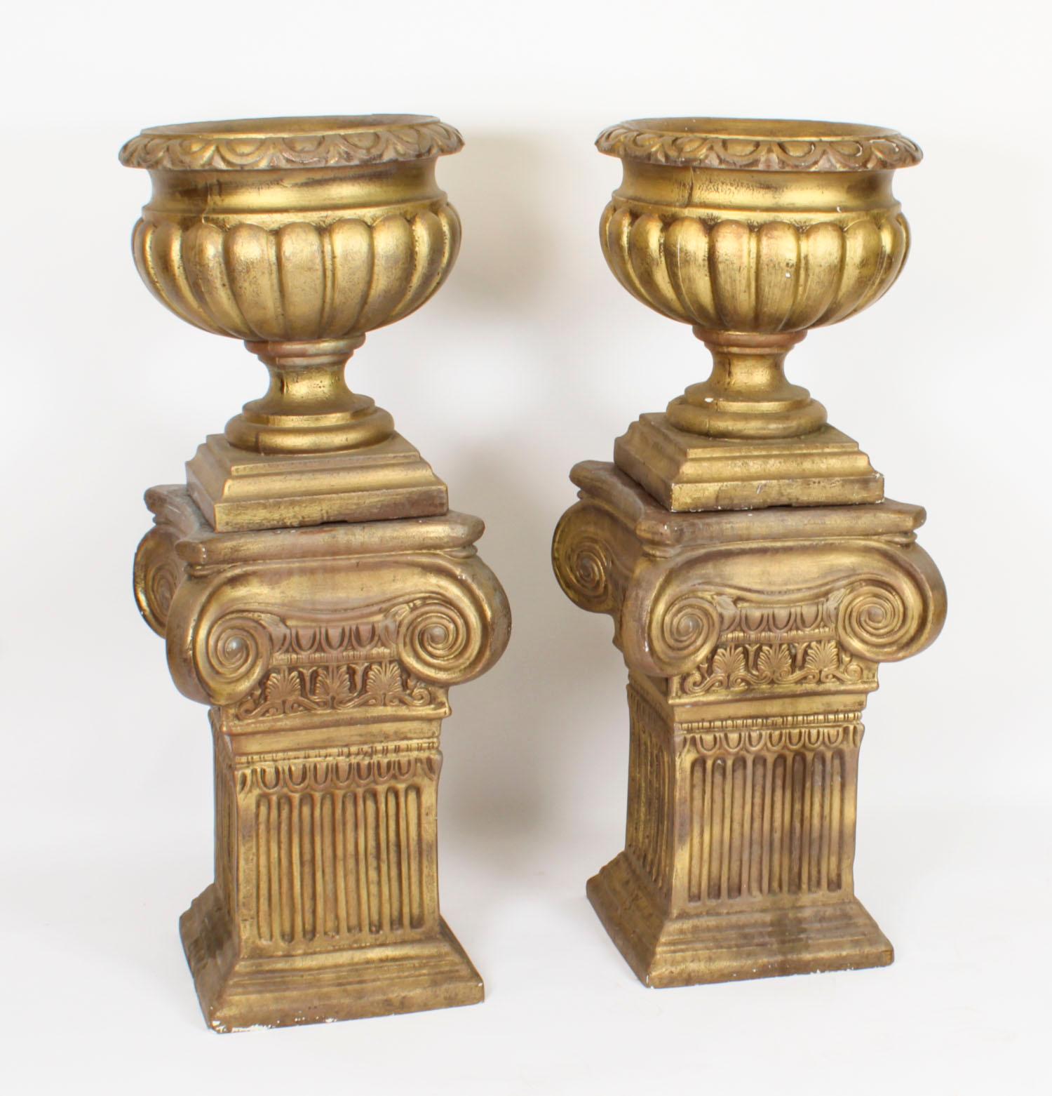 Vintage Pair Hollywood Regency Classical Garden Urns 20th Century For Sale 14
