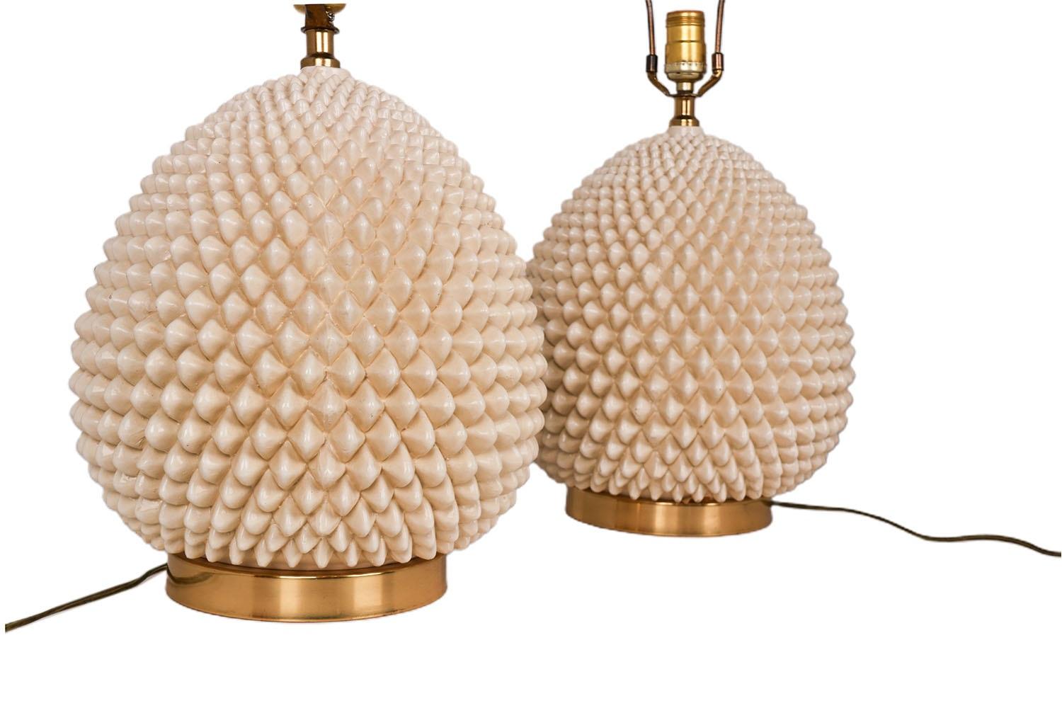 Vintage Pair Hollywood Regency Style Pineapple Ceramic Table Lamps  2