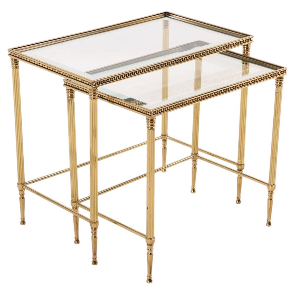 Vintage Pair Italian Brass Nesting Tables, Hollywood Regency Style