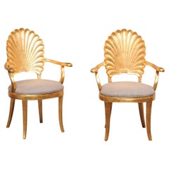 Vintage Pair Italian Gold Grotto Arm-Chairs with Upholstered Seats