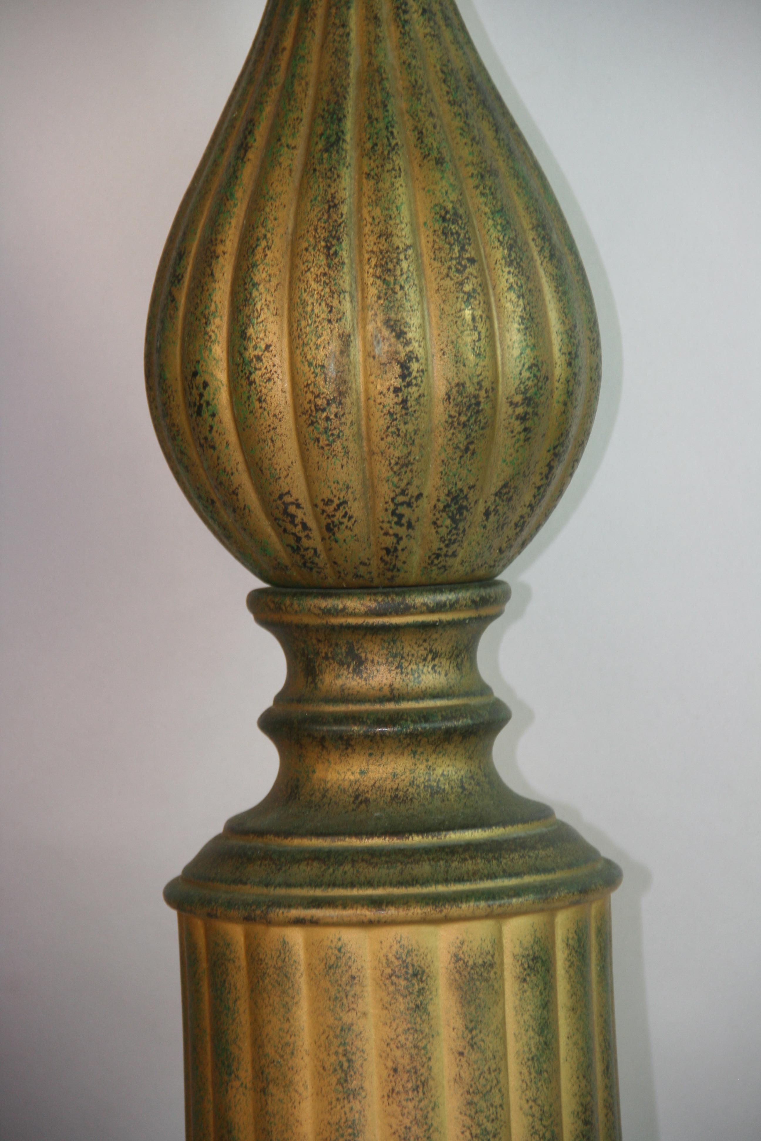 Mid-20th Century VIntage Pair  Tall Italian Green and Gold Ceramic Lamps For Sale