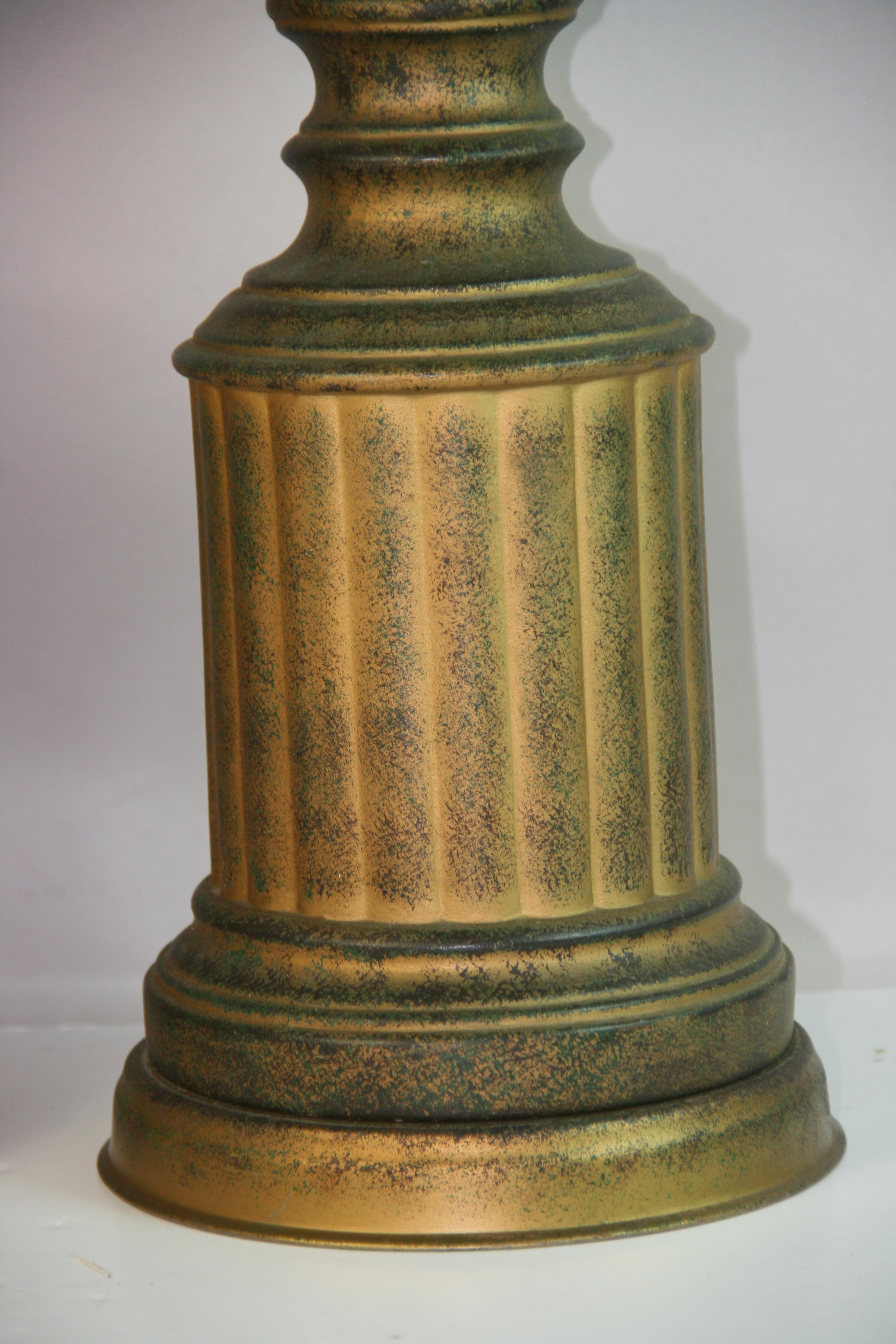VIntage Pair  Tall Italian Green and Gold Ceramic Lamps For Sale 1