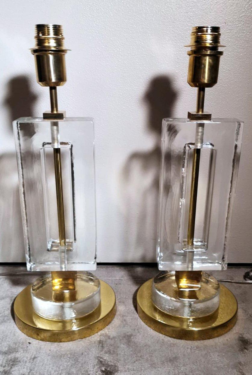 Vintage Pair Italian Lamps in Brass and Murano Glass  In Good Condition In Prato, Tuscany