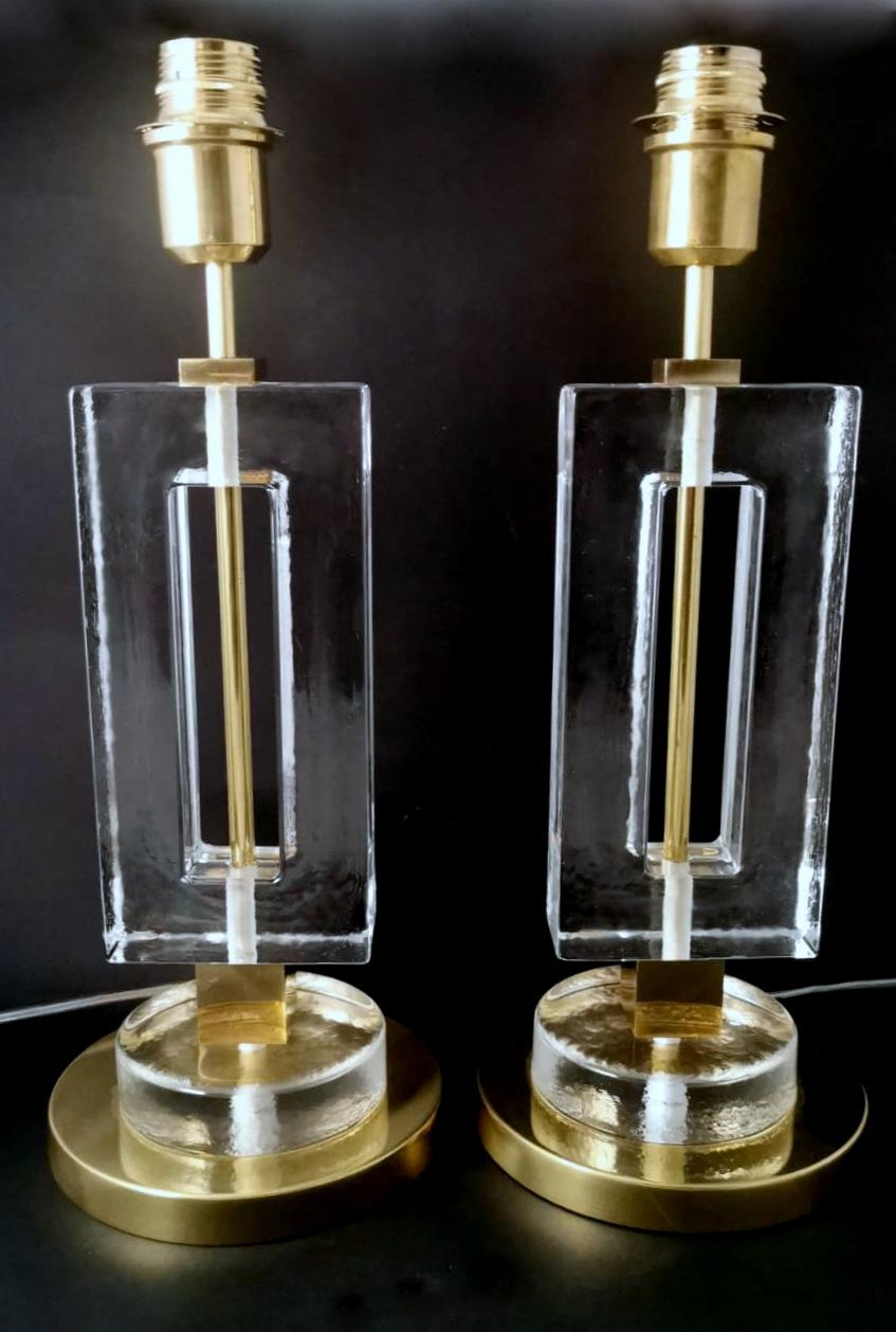 20th Century Vintage Pair Italian Lamps in Brass and Murano Glass 