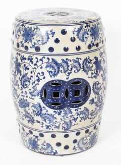 Vintage Pair Japanese Blue & White Ceramic Garden Seats 20th Century