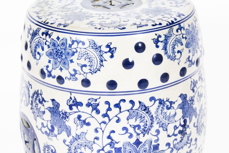 Vintage Pair Japanese Blue and White Ceramic Garden Seats 20th Century