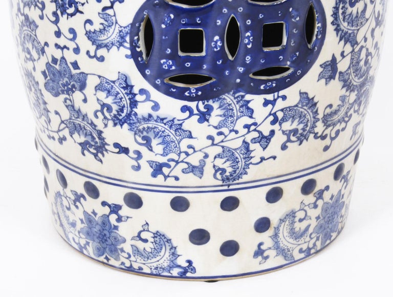 Vintage Pair Japanese Blue and White Ceramic Garden Seats 20th Century