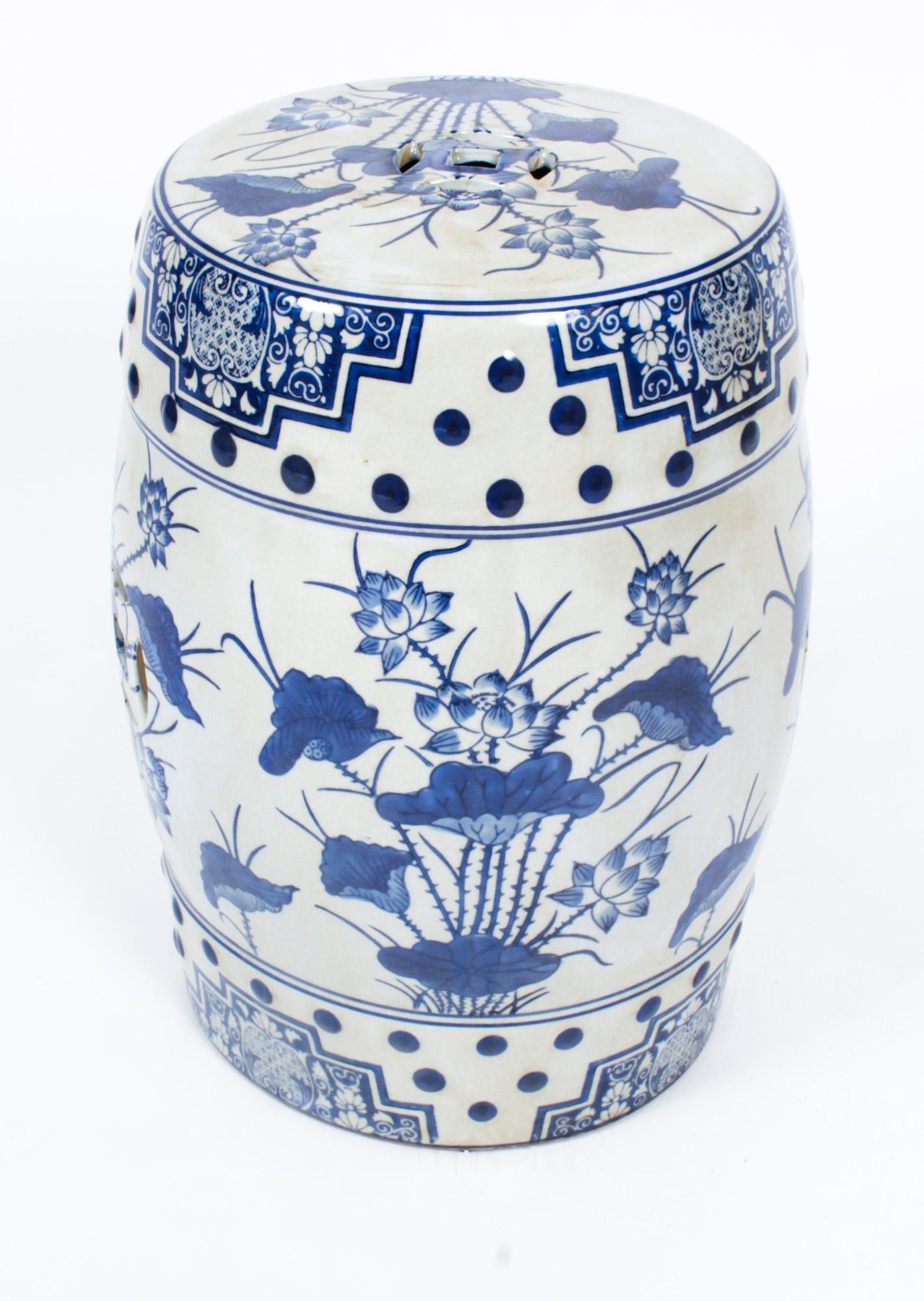 Vintage Pair Japanese Blue & White Porcelain Garden Seats 20th Century 6