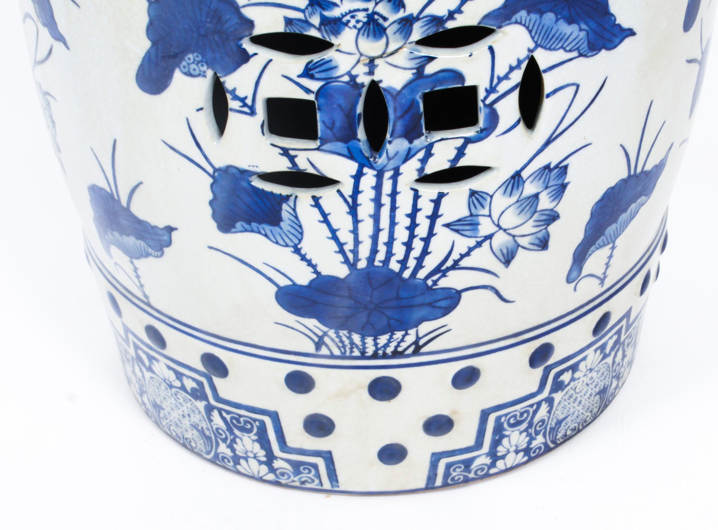 Vintage Pair Japanese Blue & White Porcelain Garden Seats 20th Century 1