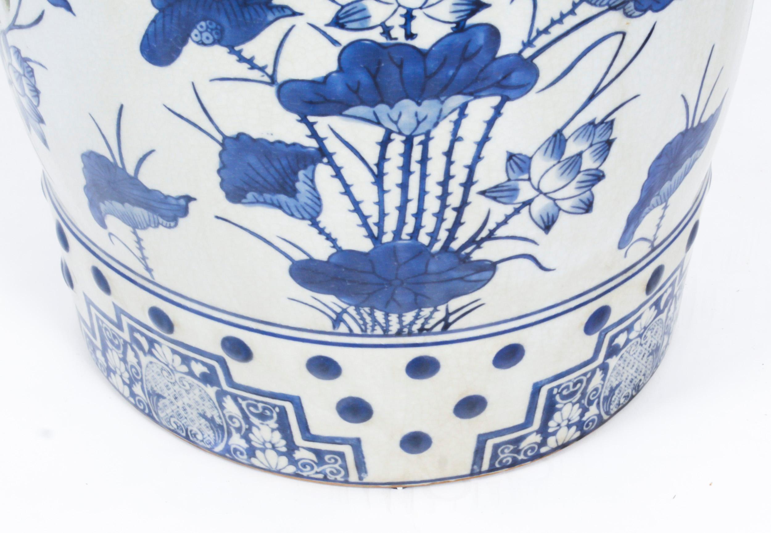 Vintage Pair Japanese Blue & White Porcelain Garden Seats 20th Century 2