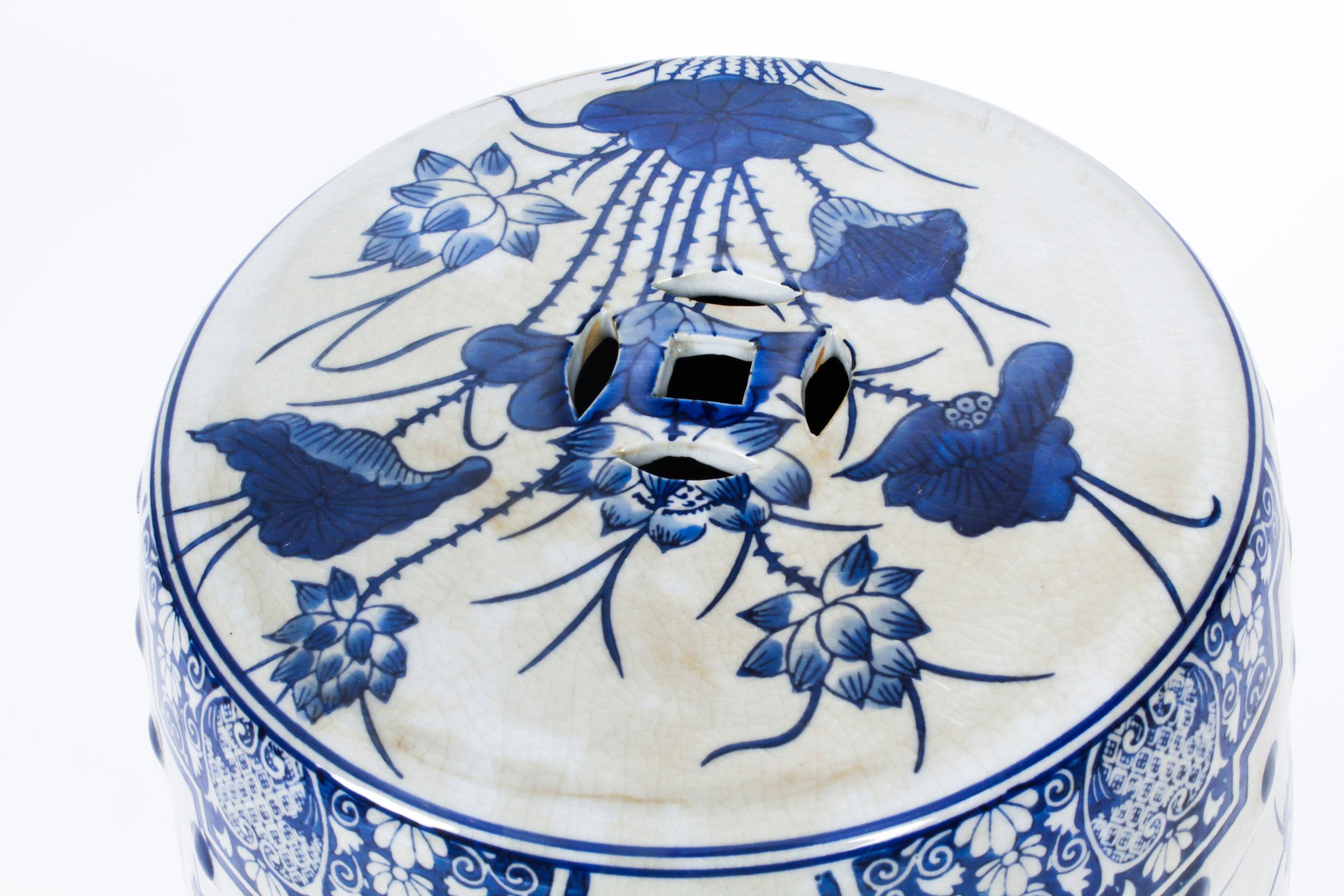 Vintage Pair Japanese Blue & White Porcelain Garden Seats 20th Century 3