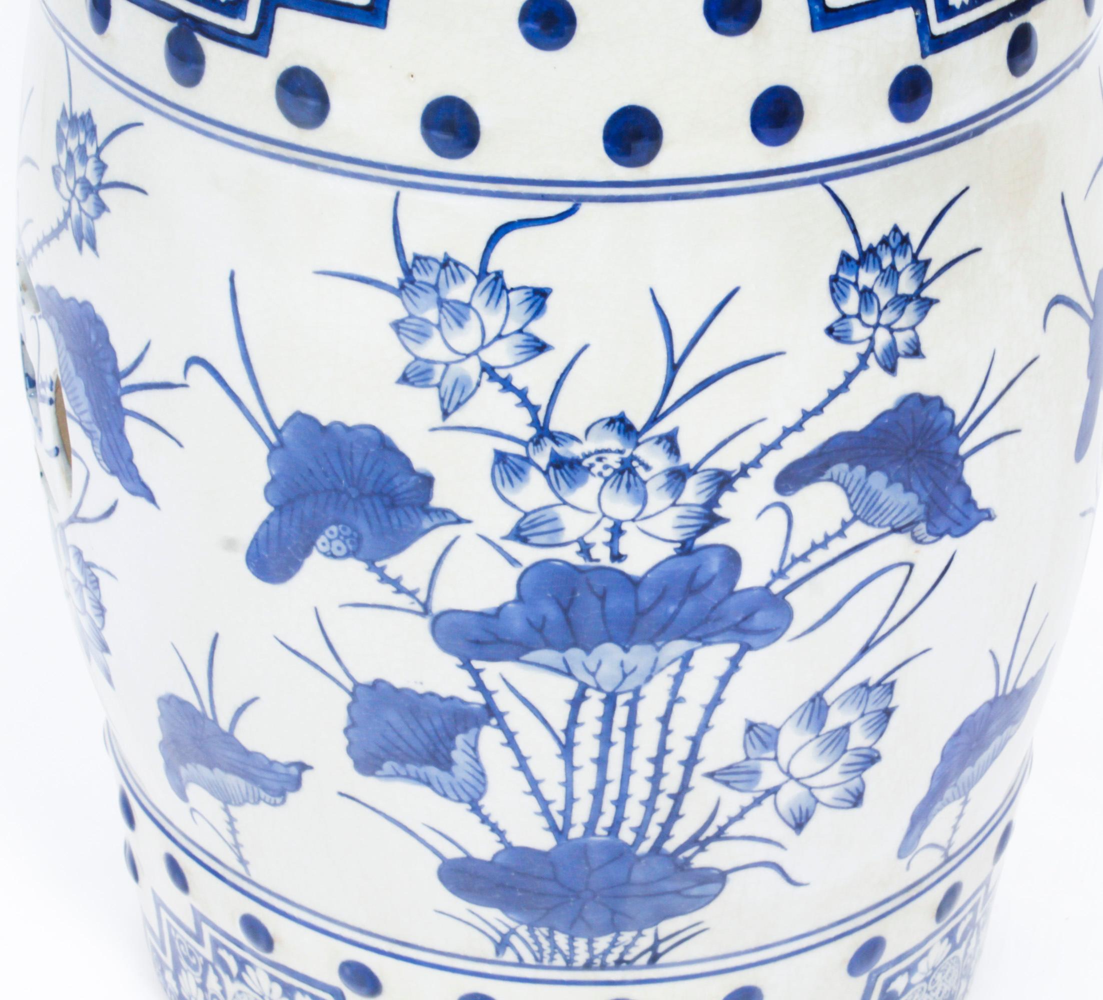 Vintage Pair Japanese Blue & White Porcelain Garden Seats 20th Century 4
