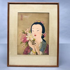 Pair of Japanese Woodblock Portrait Prints Geisha Girls, Stamped, circa 1920