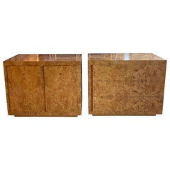 Vintage Pair John Stuart Burl Wood Night Stands Chests Credenza Drawers