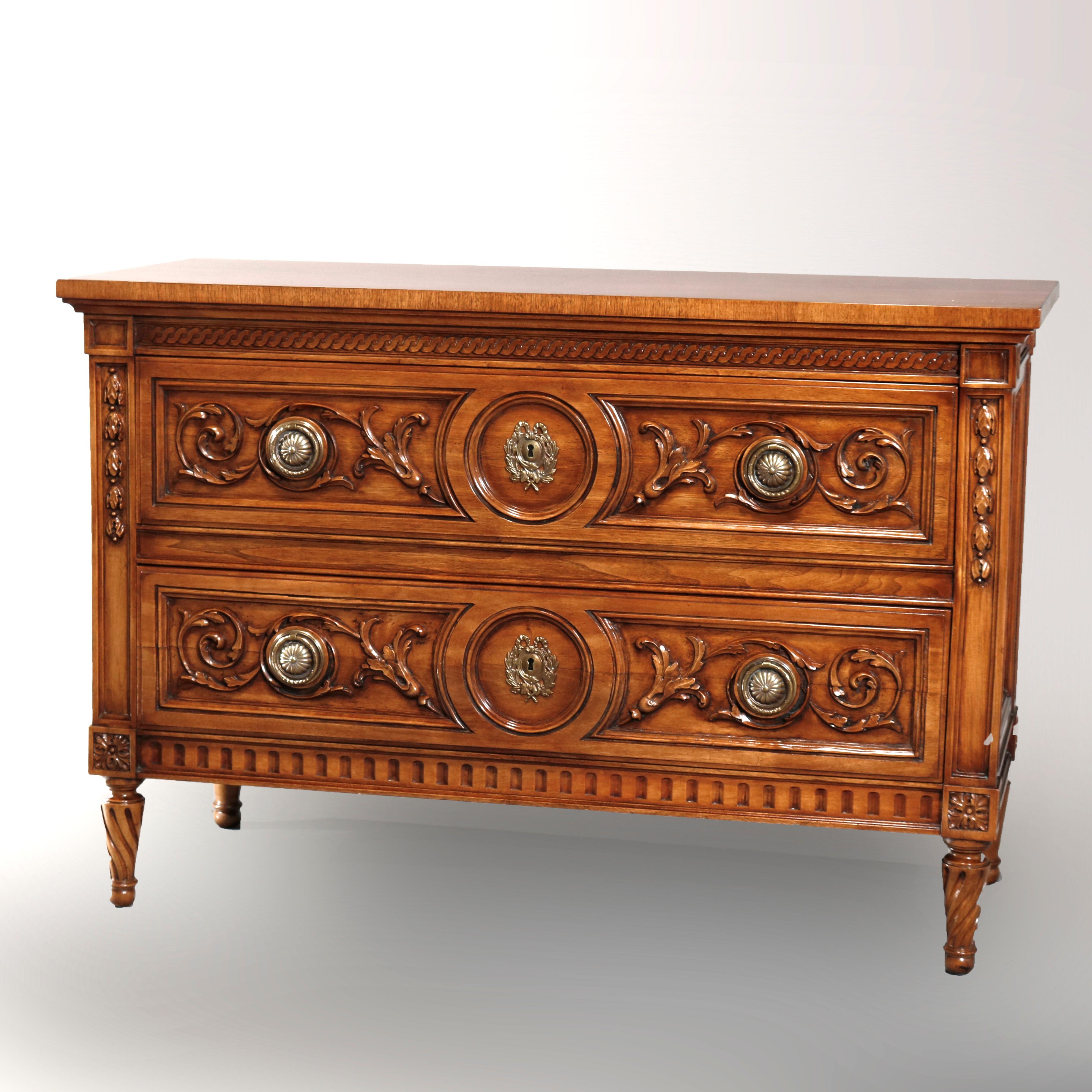 Metal Vintage Pair of Karges Carved Mahogany Commodes, 20th Century