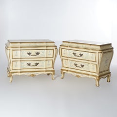 Vintage Pair Karges French Bombe Floral Decorated Bombay Commodes, 20th C