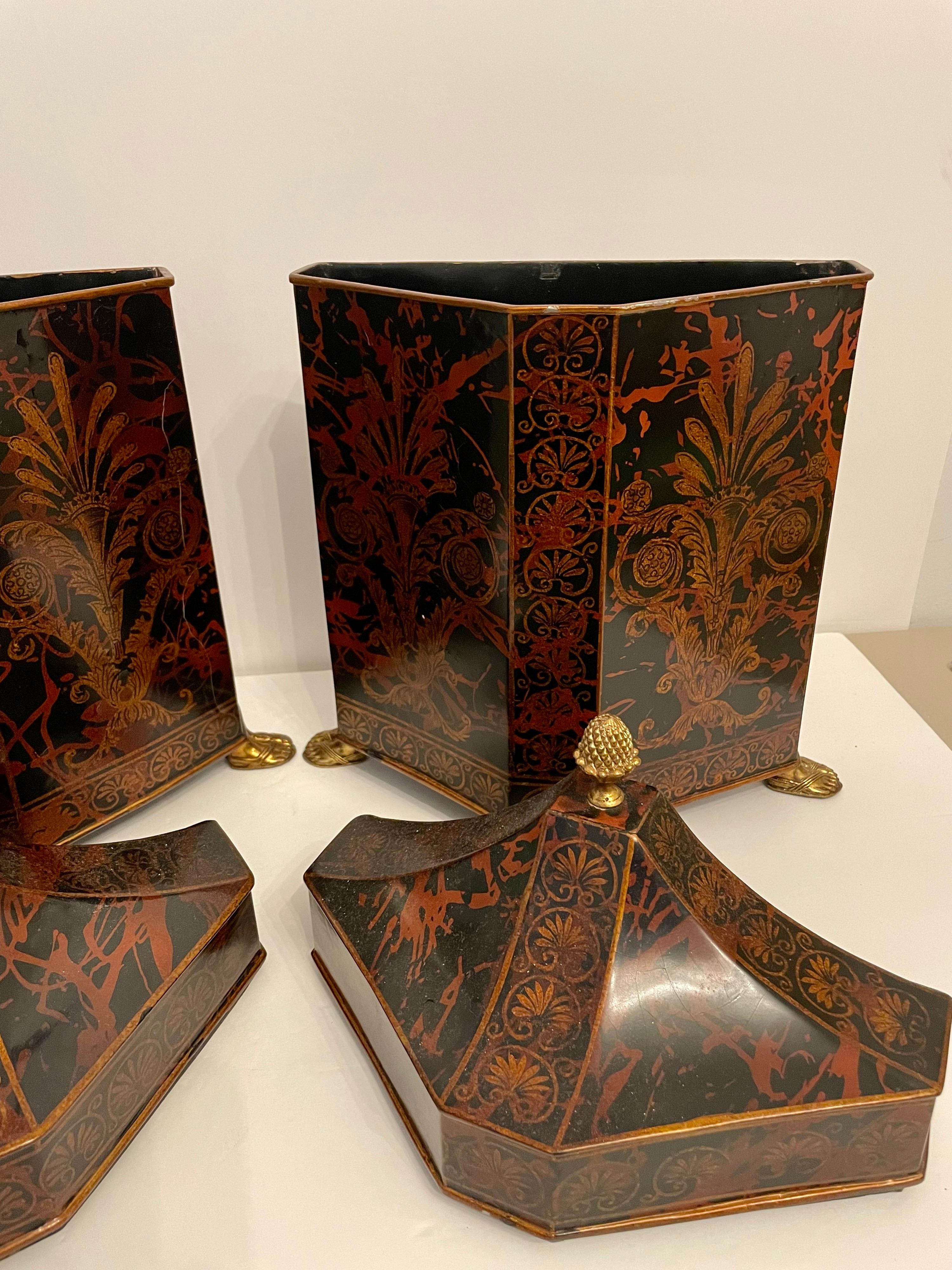 Vintage Pair Lacquered Maitland Smith Canister  Boxes 7