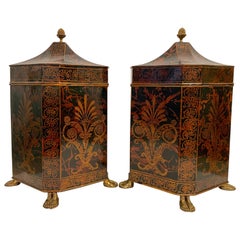 Vintage Pair Lackierte Maitland Smith Kanister Boxen