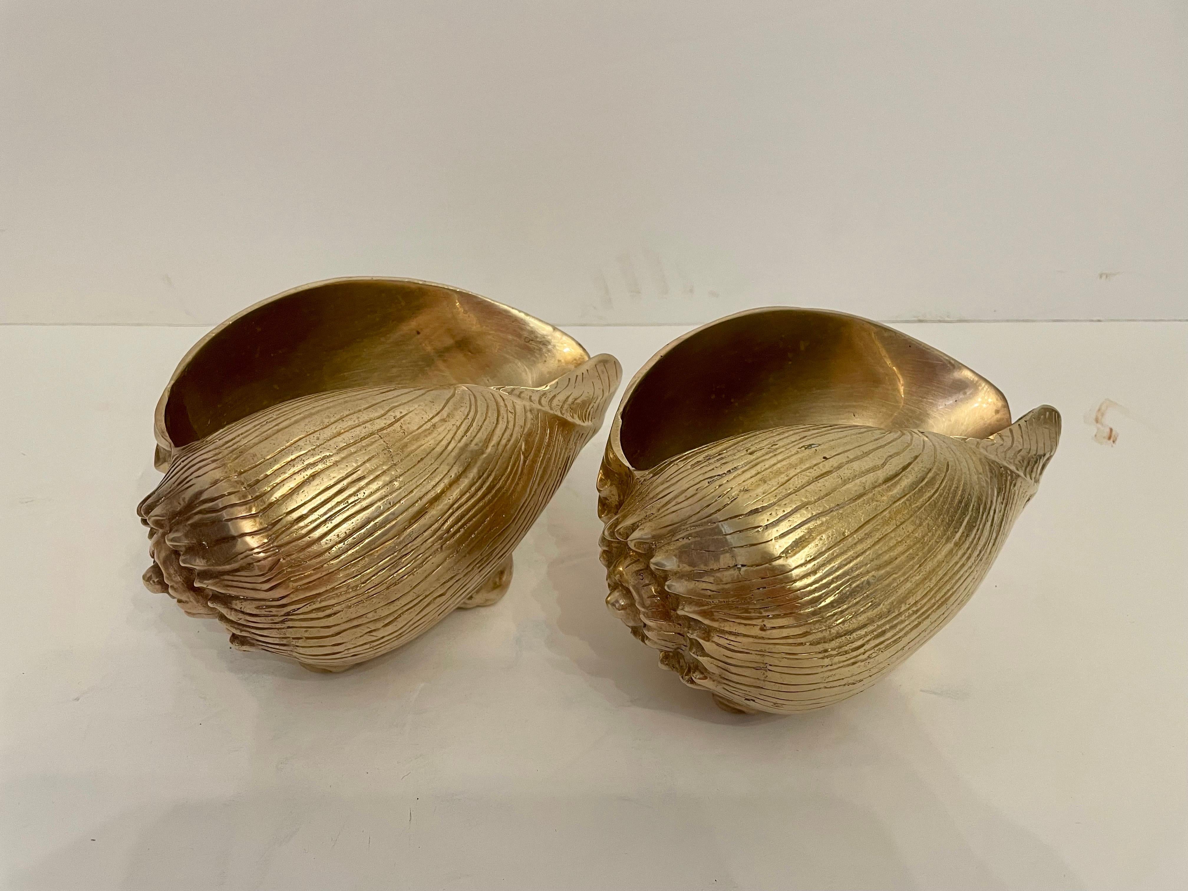 Vintage Pair Large Brass Seashell Planters 12