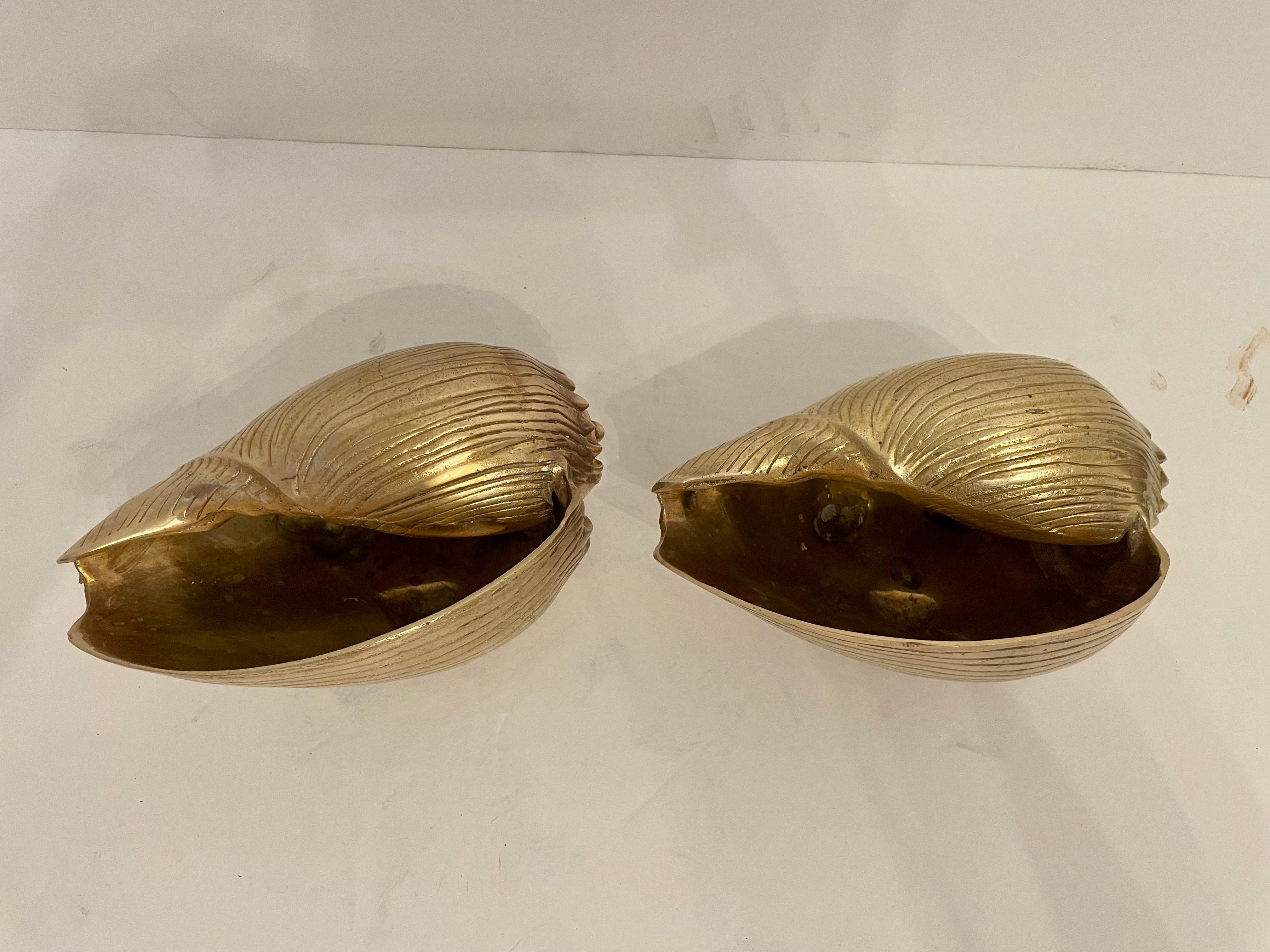 Cast Vintage Pair Large Brass Seashell Planters