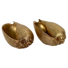 Vintage Pair Large Brass Seashell Planters