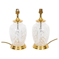 Retro Pair Large Cut Glass Table Lamps 20th Century