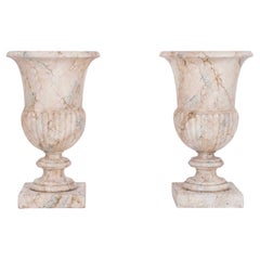 Vintage Pair Large Faux Painted Campana Urns