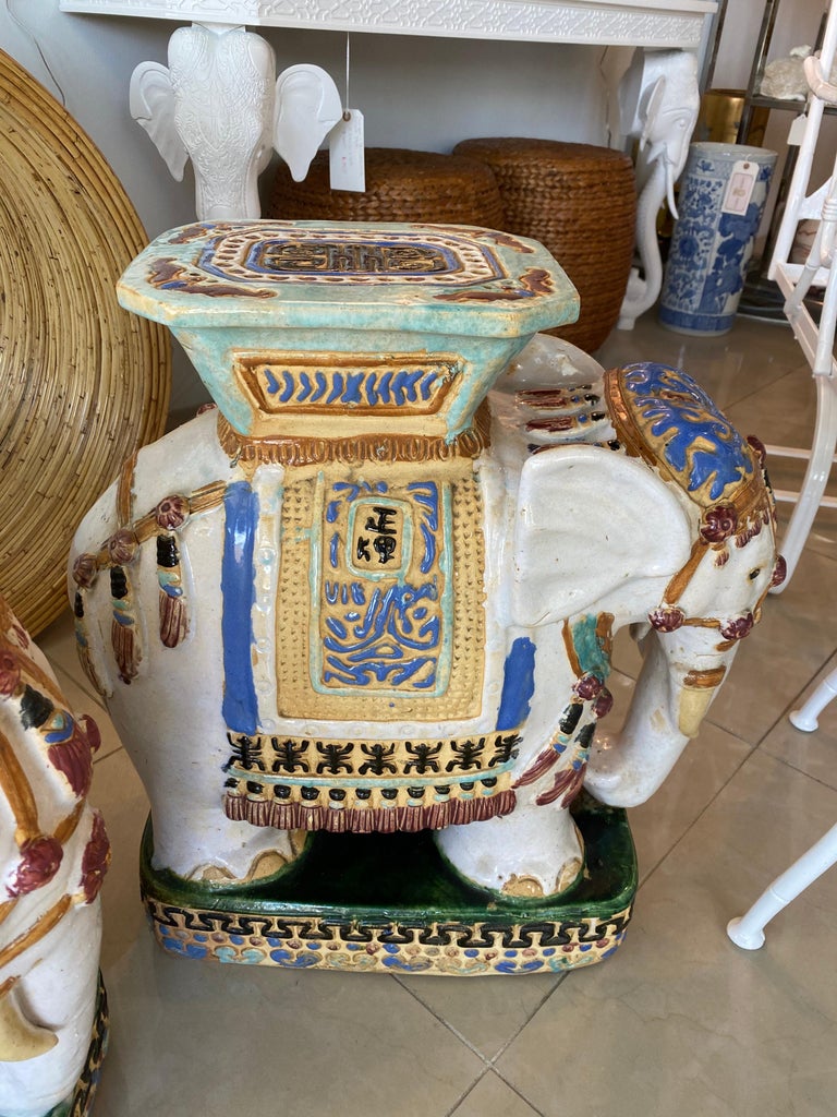 Vintage Pair of Large Glazed Elephant Garden Stools Stands Drink Tables ...