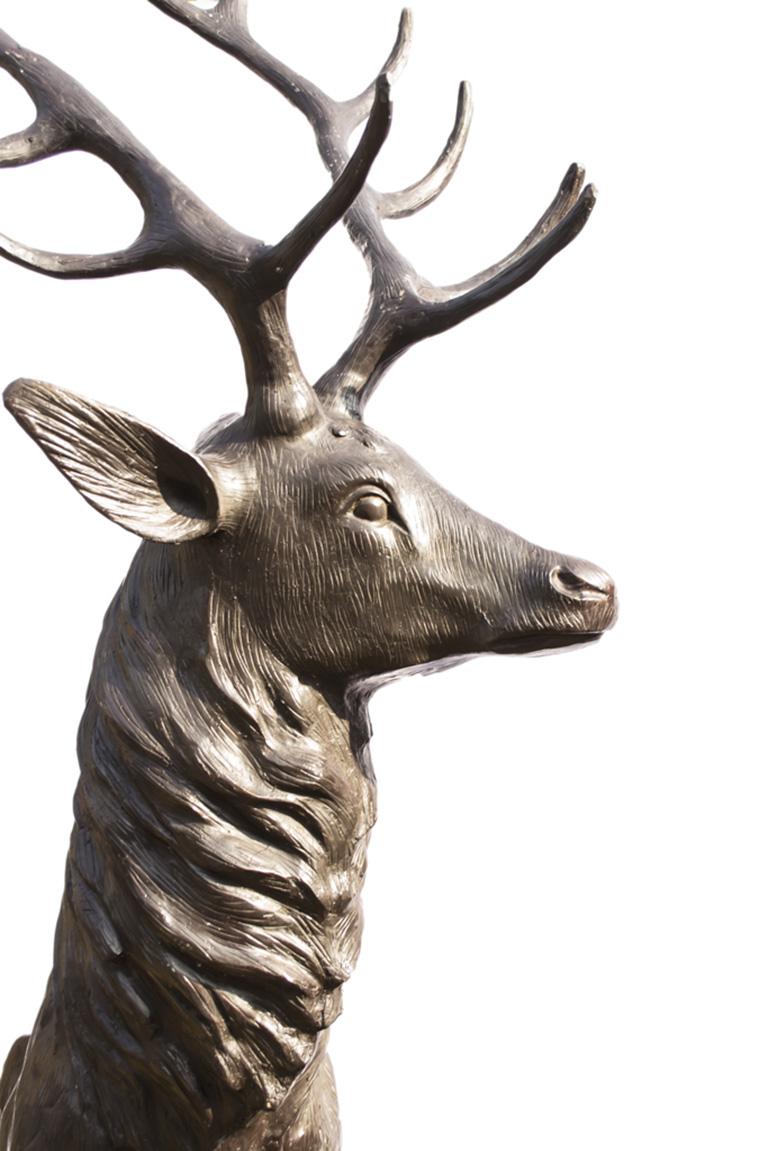 Late 20th Century Vintage Pair Life-Size Bronze Stags Deer Statues, 20th Century