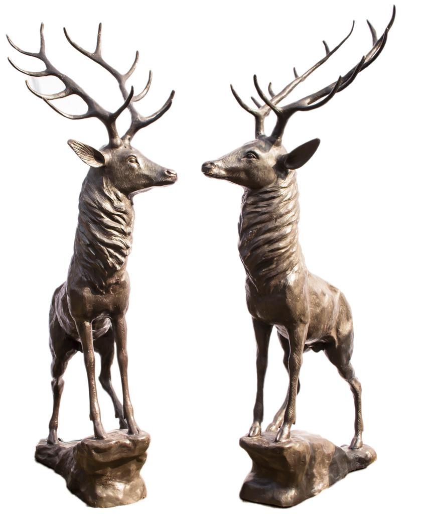 Vintage Pair Life-Size Bronze Stags Deer Statues, 20th Century 2