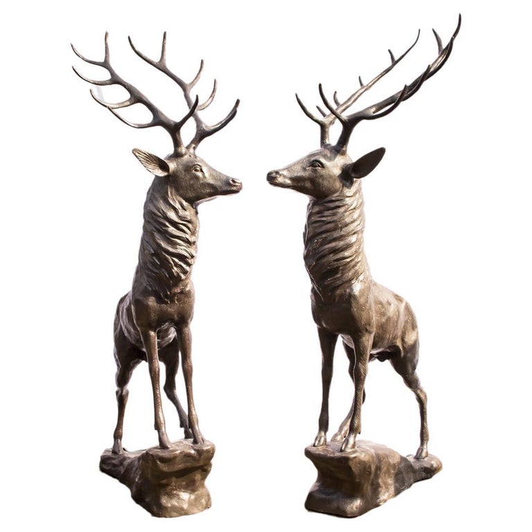 Grande Sculpture Tête De Cerf En Bronze - Style Antique - 50cm - 7,7kg - Aubaho