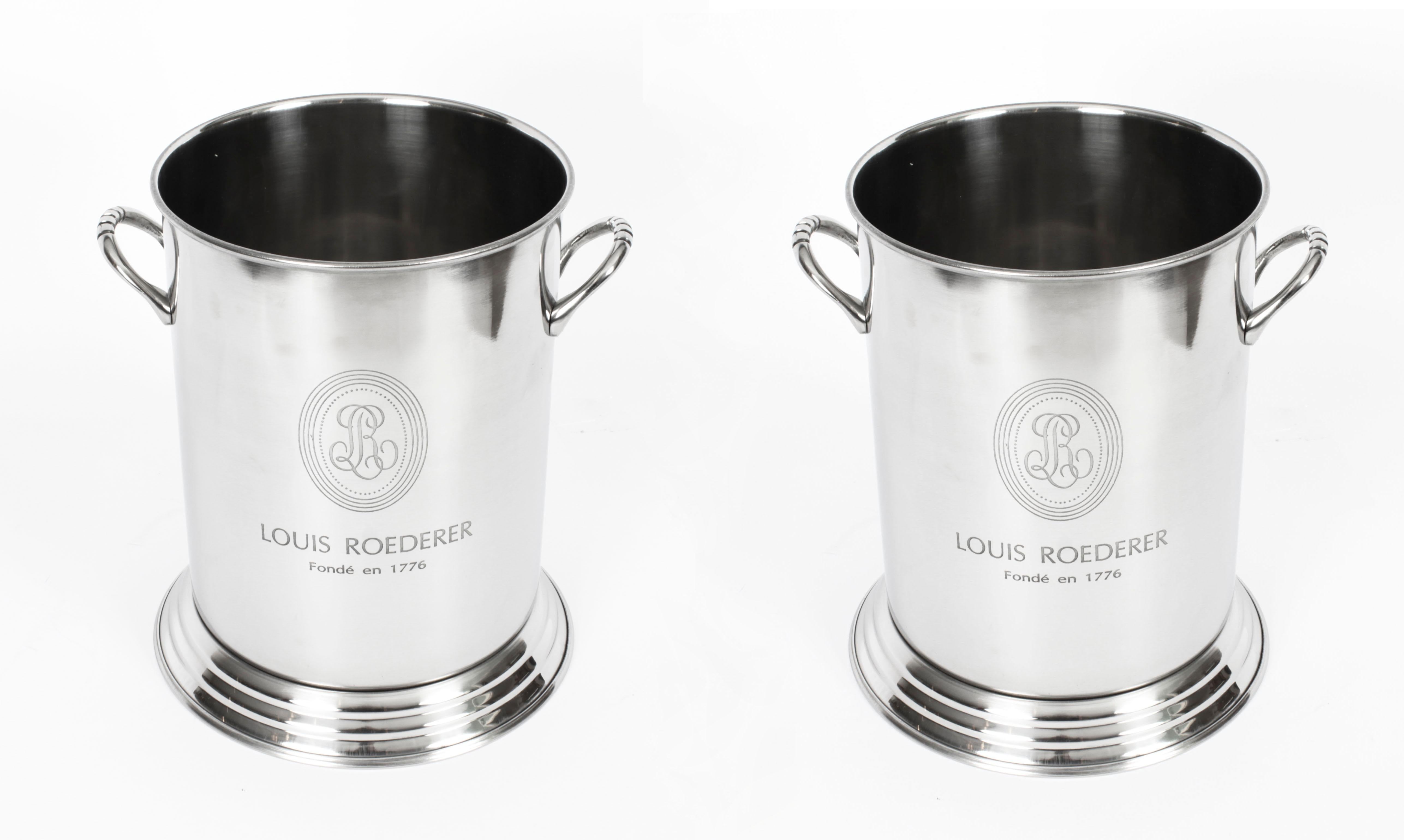 Vintage Pair Louis Roederer Silver Plated Champagne Coolers 20th Century For Sale 6
