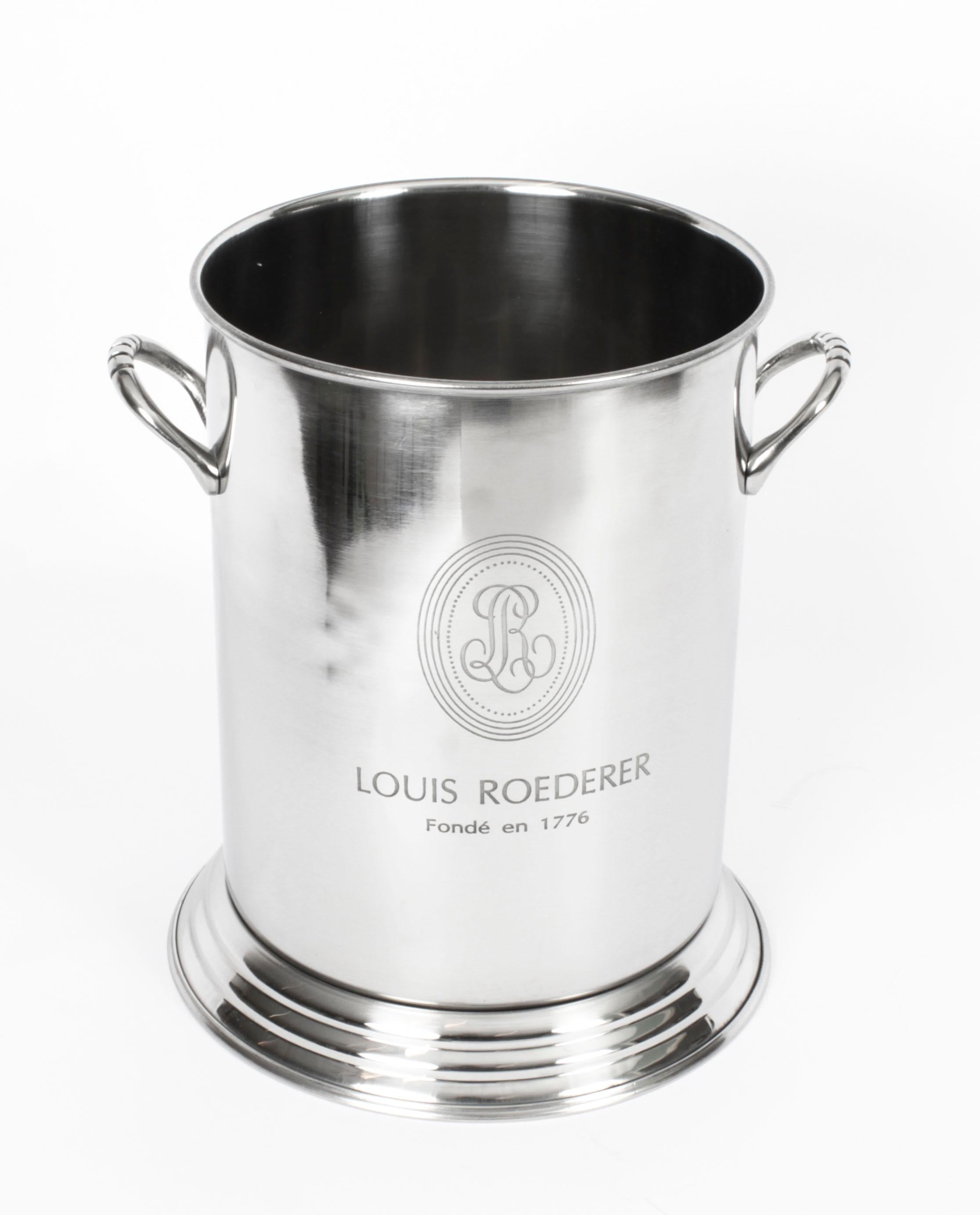 English Vintage Pair Louis Roederer Silver Plated Champagne Coolers 20th Century For Sale