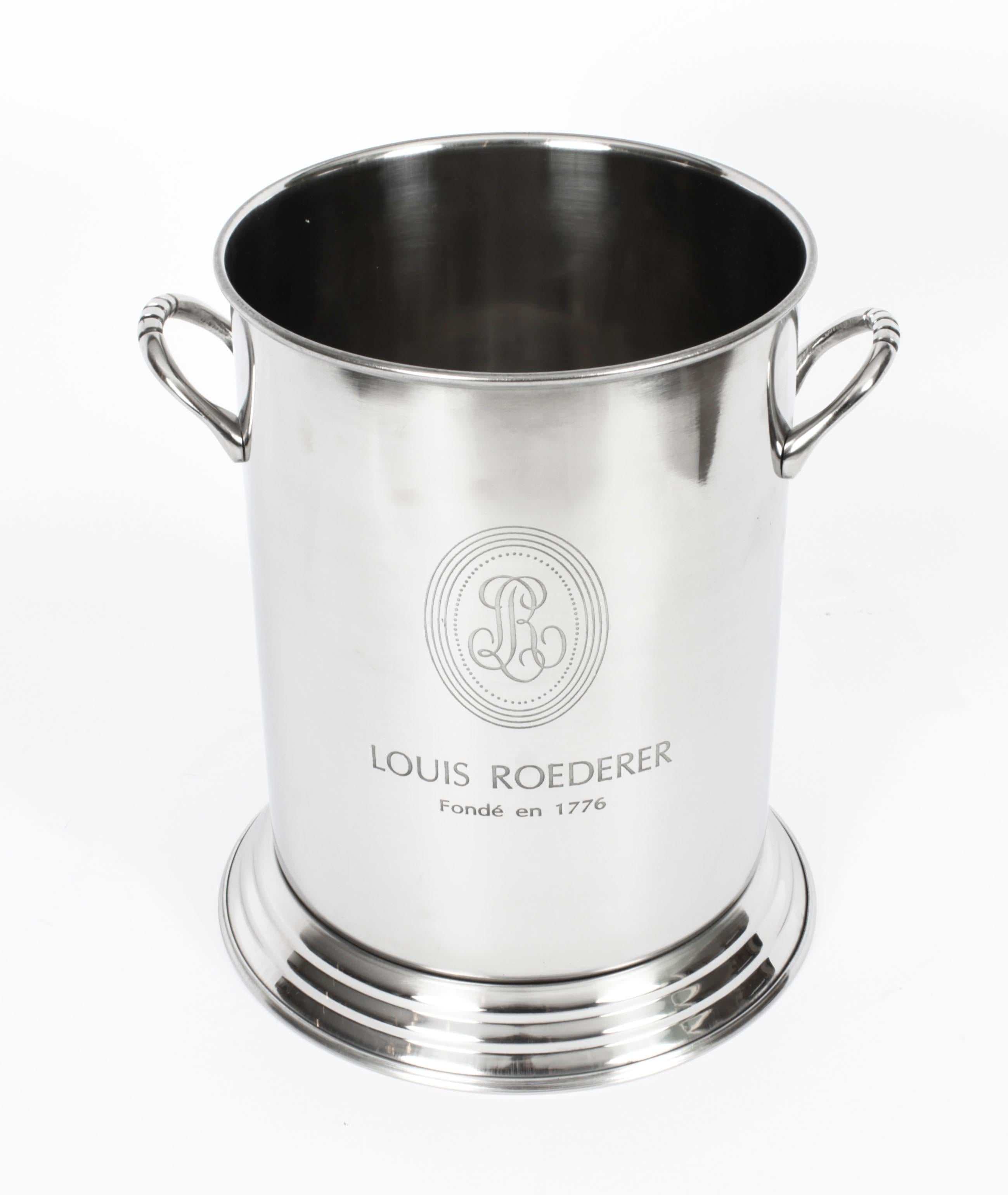 Late 20th Century Vintage Pair Louis Roederer Silver Plated Champagne Coolers 20th Century For Sale