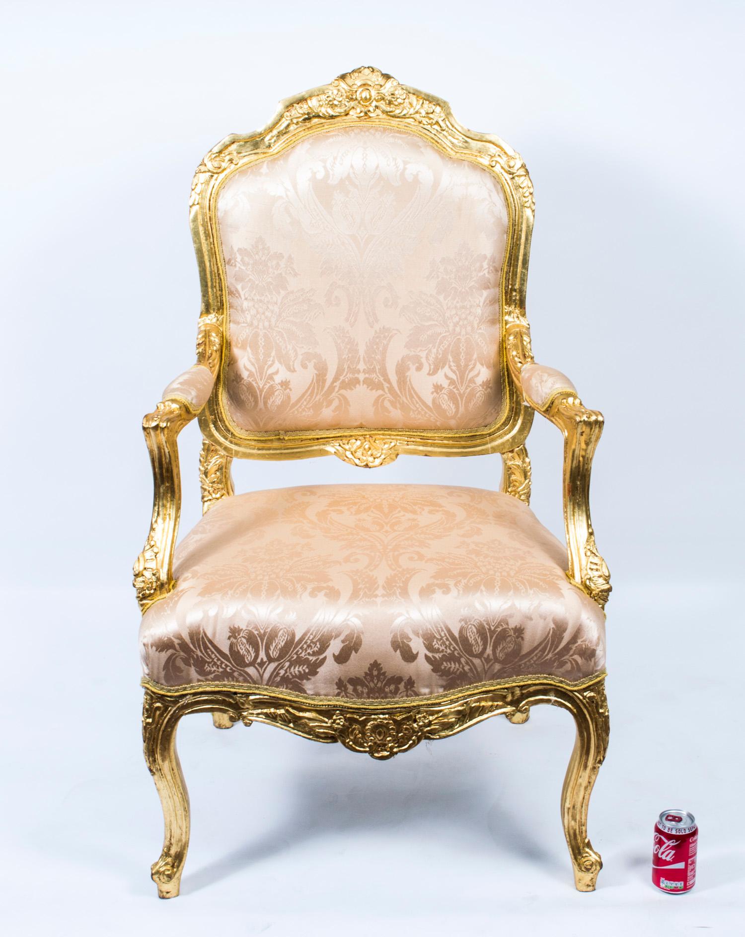 Vintage Pair Louis XV Revival French Gilded Armchairs 20th Century For Sale 8