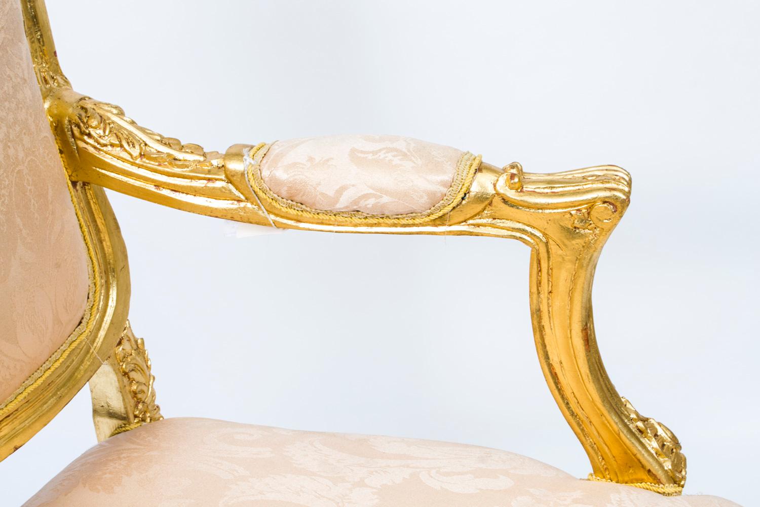 Paar französische vergoldete Vintage-Sessel im Louis-XV-Stil, 20. Jahrhundert 4