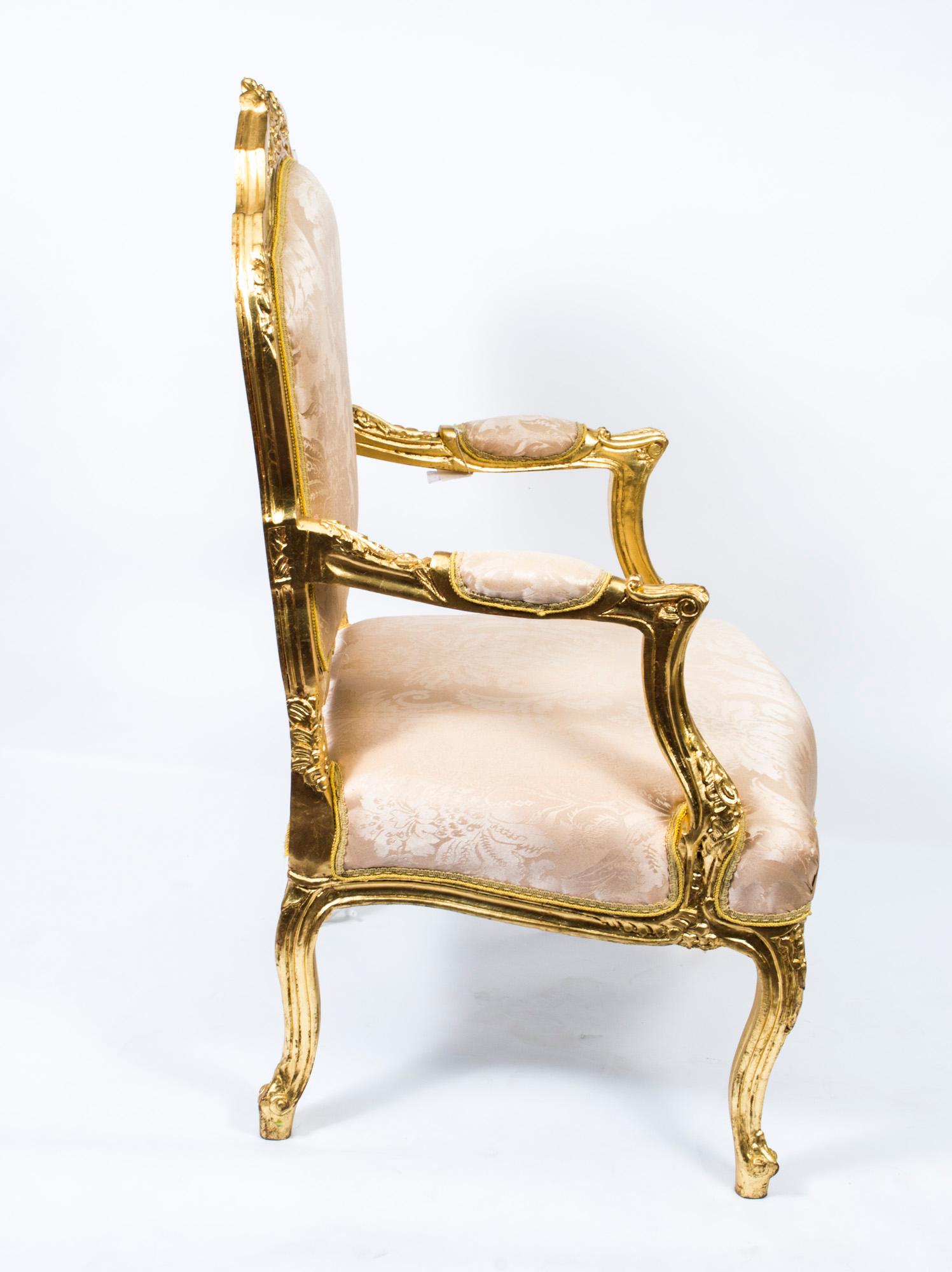 Vintage Pair Louis XV Style French Gilded Armchairs 20th C For Sale 7