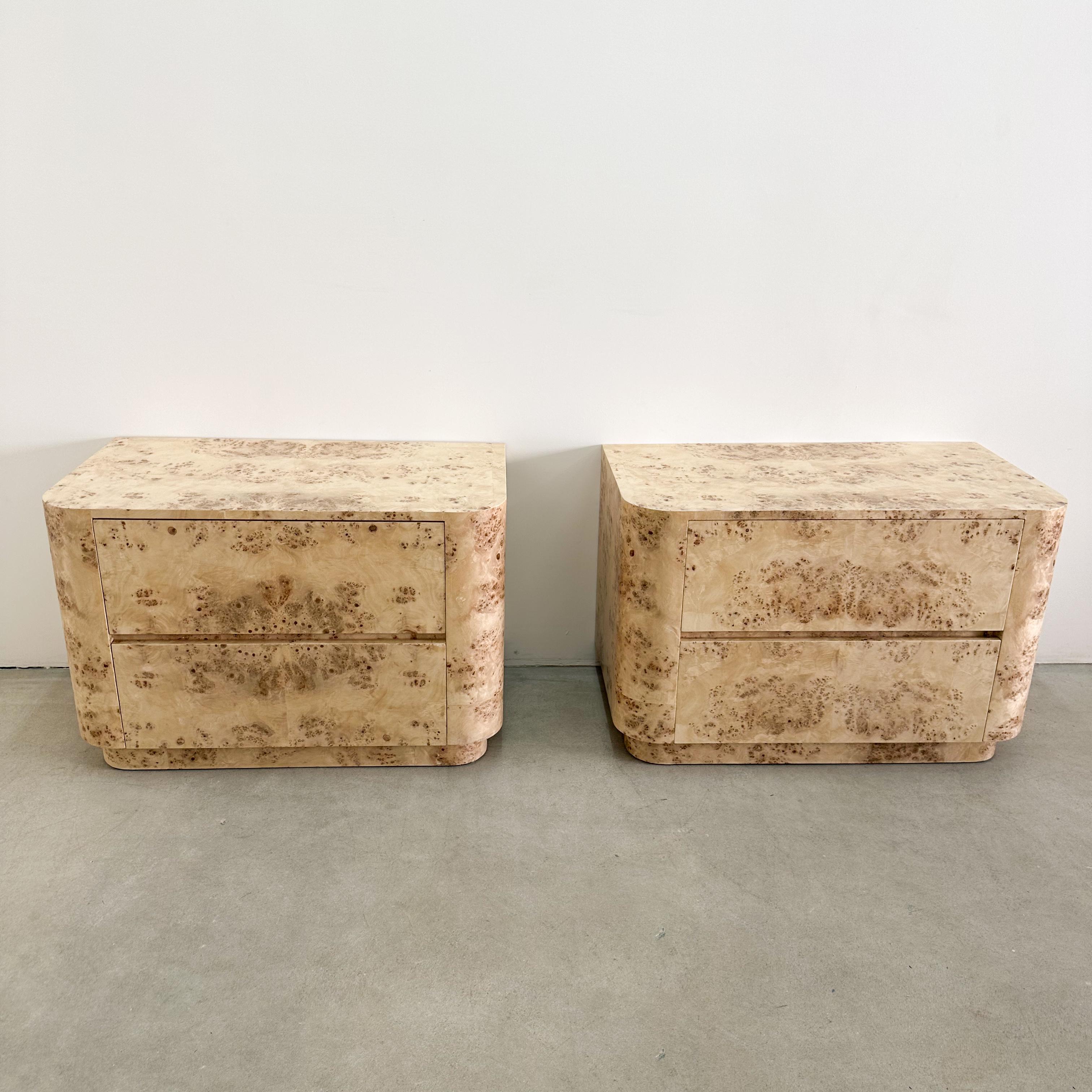 Unknown Vintage Pair Mappa Burlwood Veneer Nightstands Postmodern 80s 70S Retro