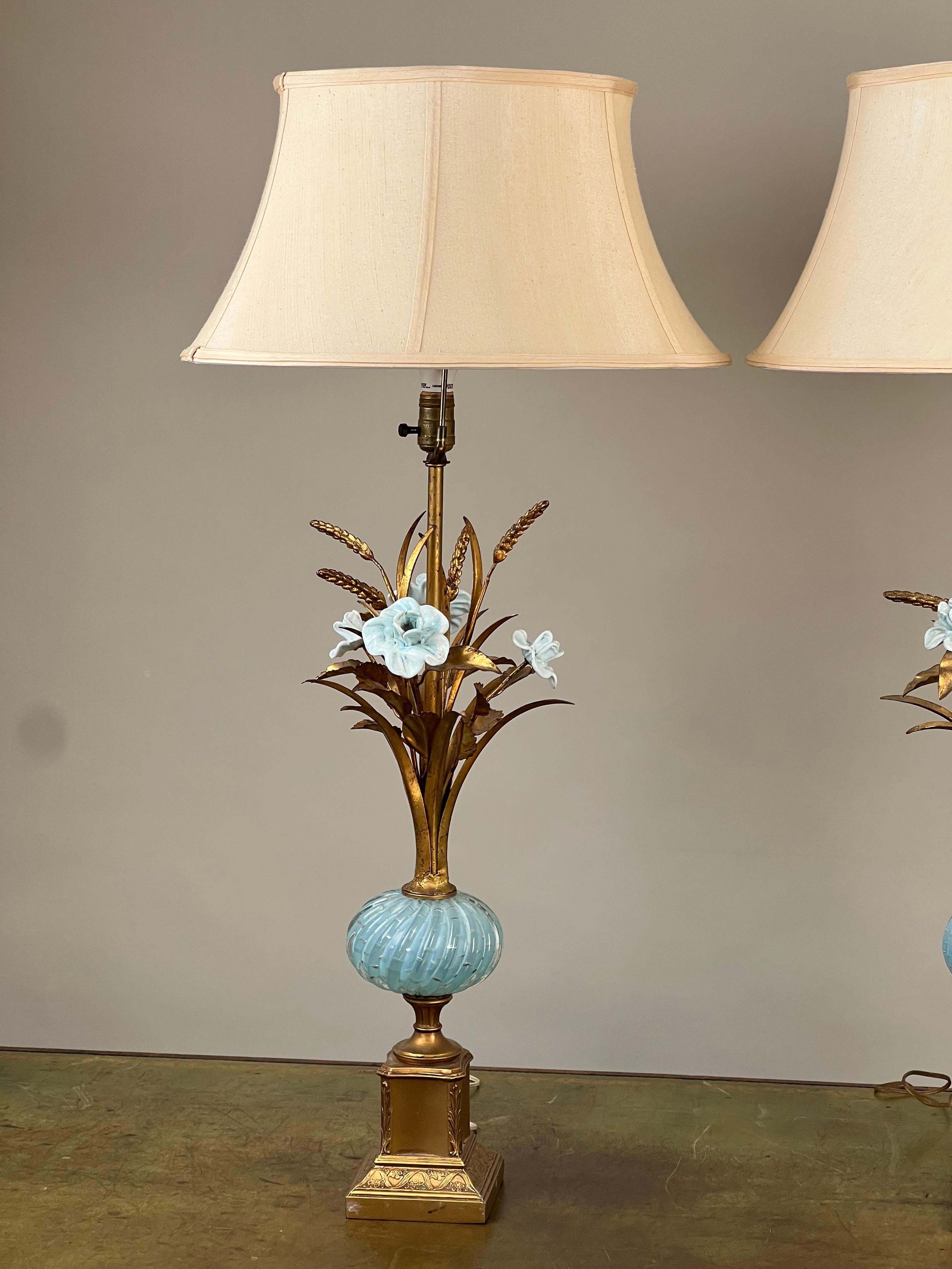 Mid-Century Modern Paire de lampes en verre d'art vénitien de style Murano du milieu du siècle dernier en vente