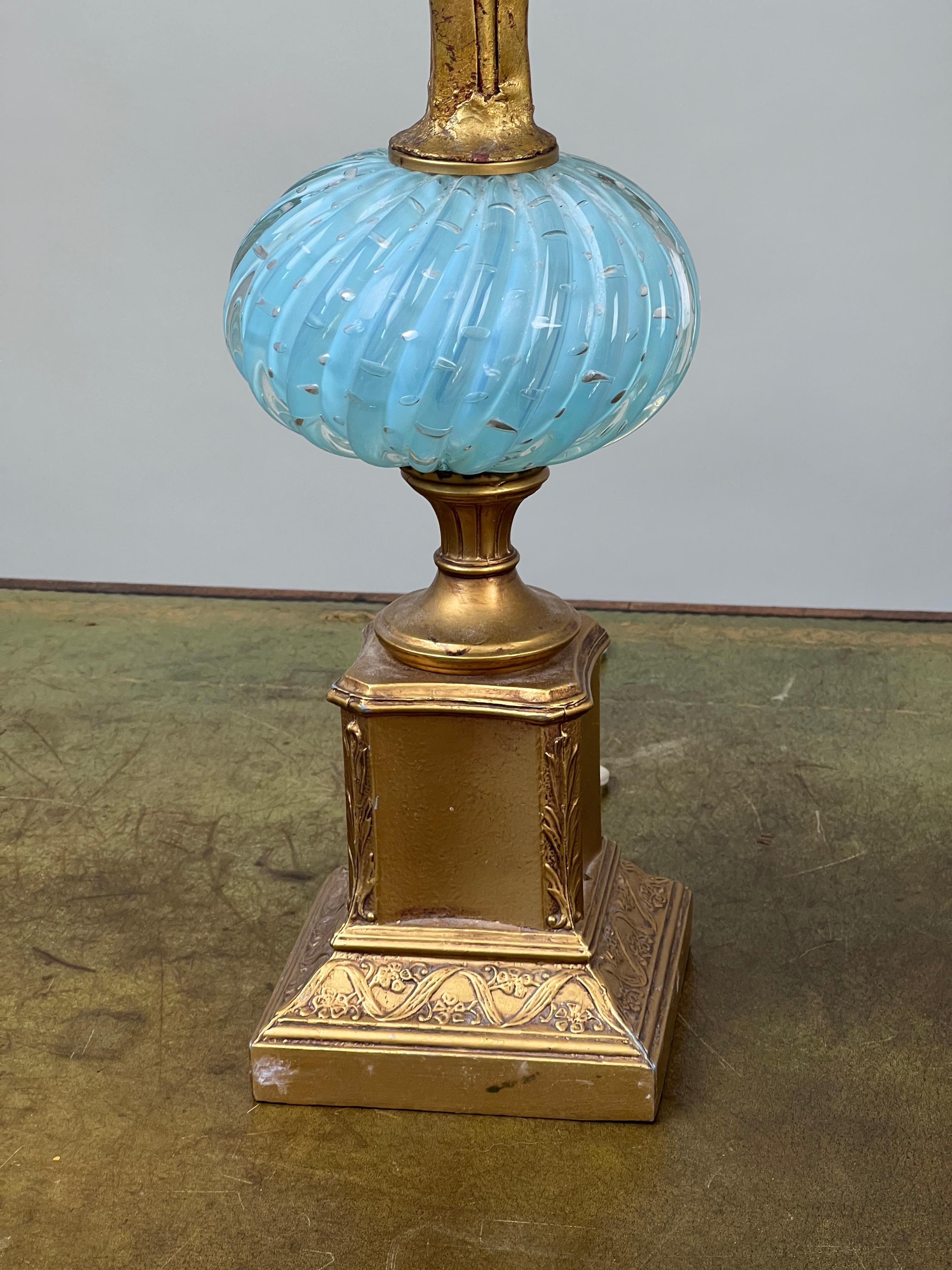 Paire de lampes en verre d'art vénitien de style Murano du milieu du siècle dernier Bon état - En vente à Westfield, MA