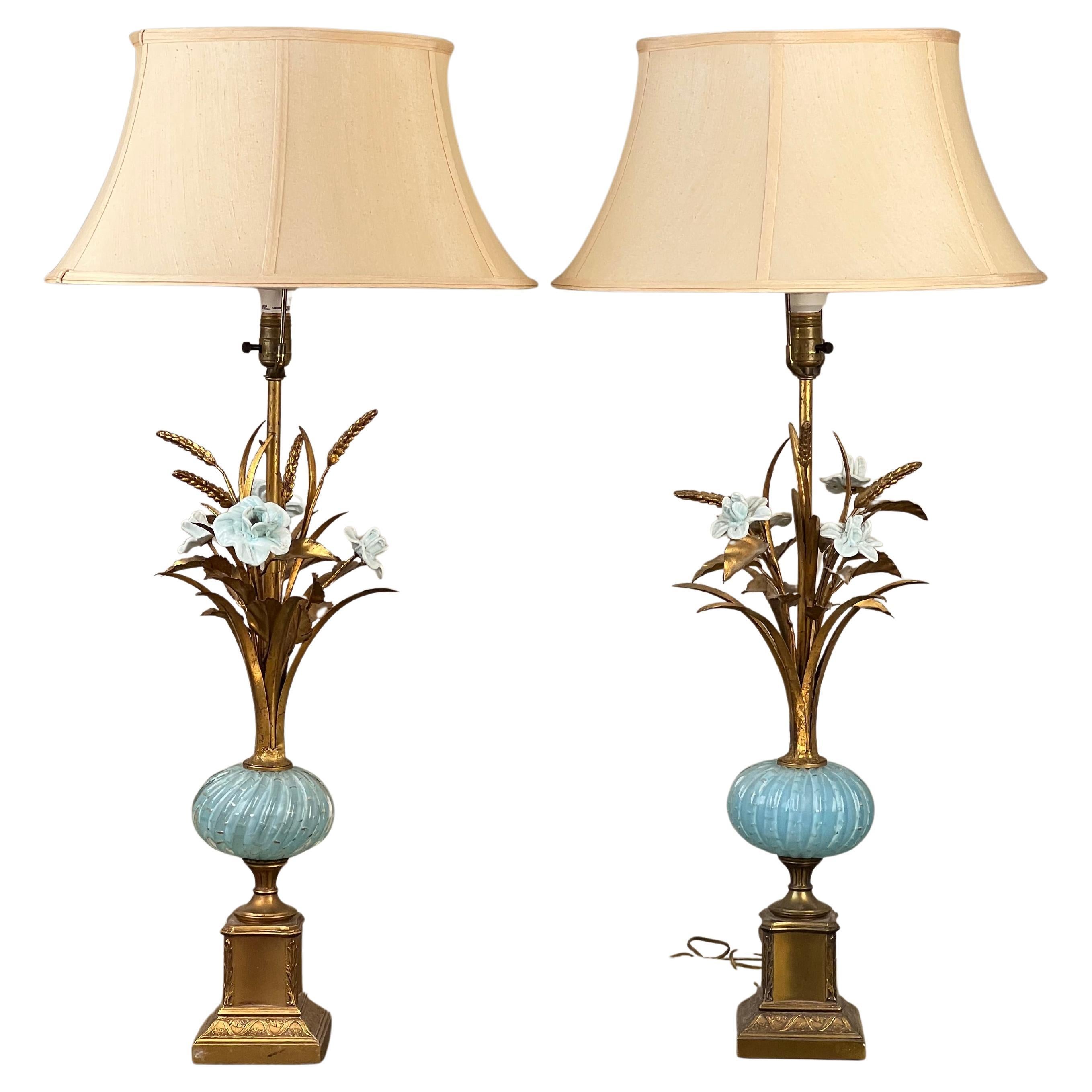 Vintage Pair Mid-Century Venetian Murano Style Art Glass Lamps