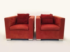 Vintage Pair of Minotti 'Suitcase' Club Chairs Suede Leather, Italy 1980s