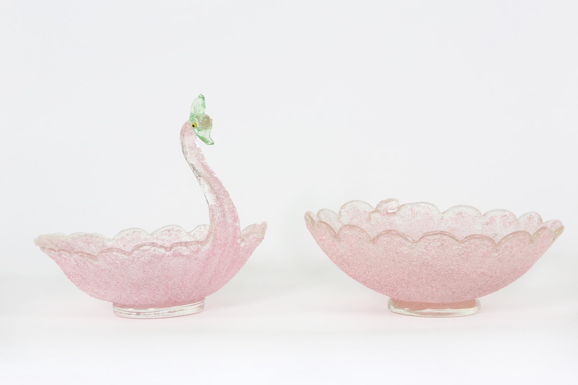 Vintage pair of Murano glass tableware center pieces. Each one is in great vintage condition. Minor wear consistent with age / use . The swan piece measure about 11.5
