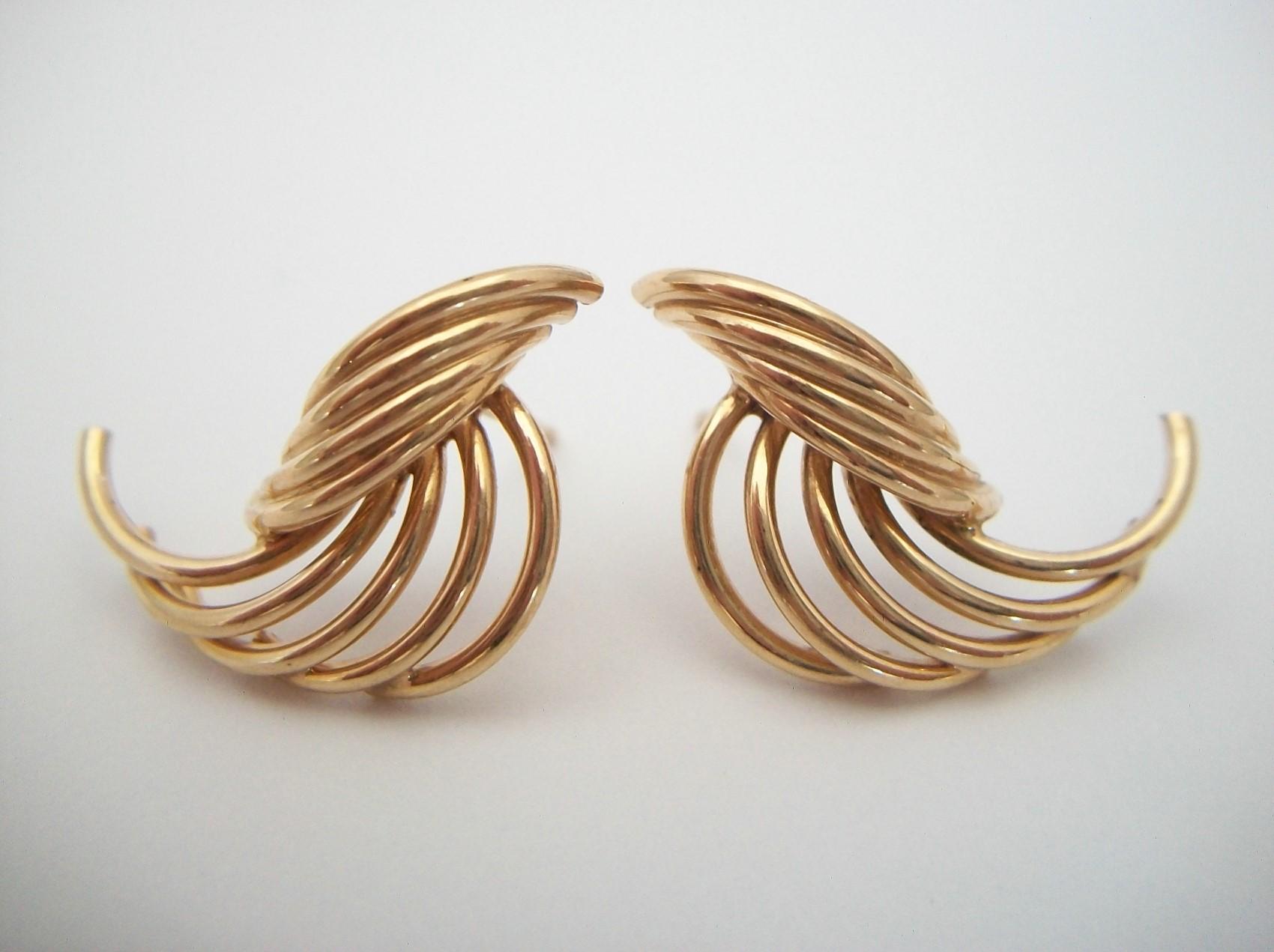 Retro Vintage Pair of 10K Yellow Gold Earrings - U.S. - Circa 1990's For Sale