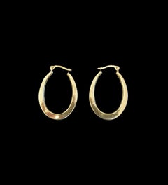 Vintage Pair of 14K Yellow Gold Elongated Hoop Earrings - U.S.A. - Circa 1980's