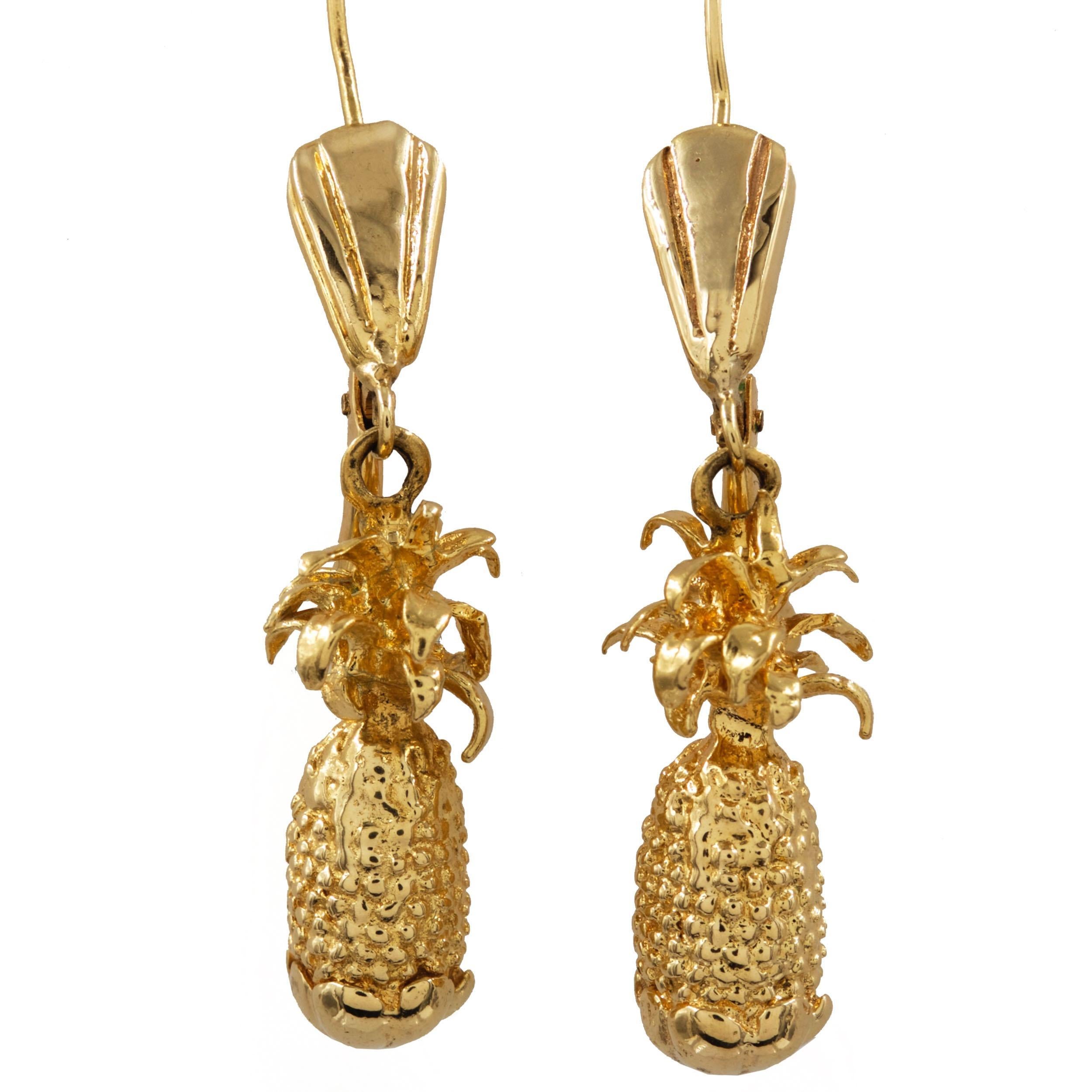 20th Century Vintage Pair of 14k Yellow Gold Pineapple Droplet Earrings, 13.1 Grams For Sale