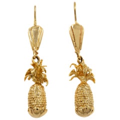 Vintage Pair of 14k Yellow Gold Pineapple Droplet Earrings, 13.1 Grams