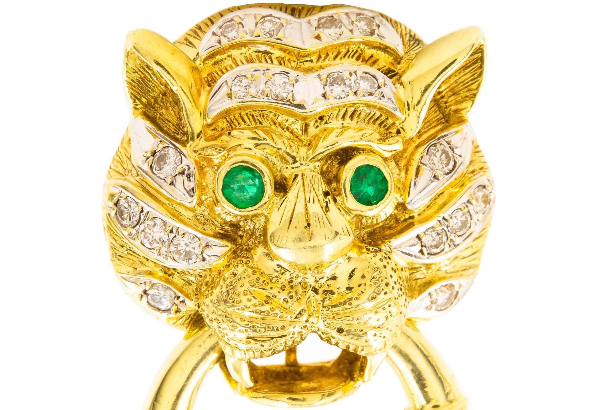 Paar Tiger-Face-Ohrringe aus 14 Karat Gold mit 87 Diamanten, Vintage im Zustand „Gut“ im Angebot in Shippensburg, PA